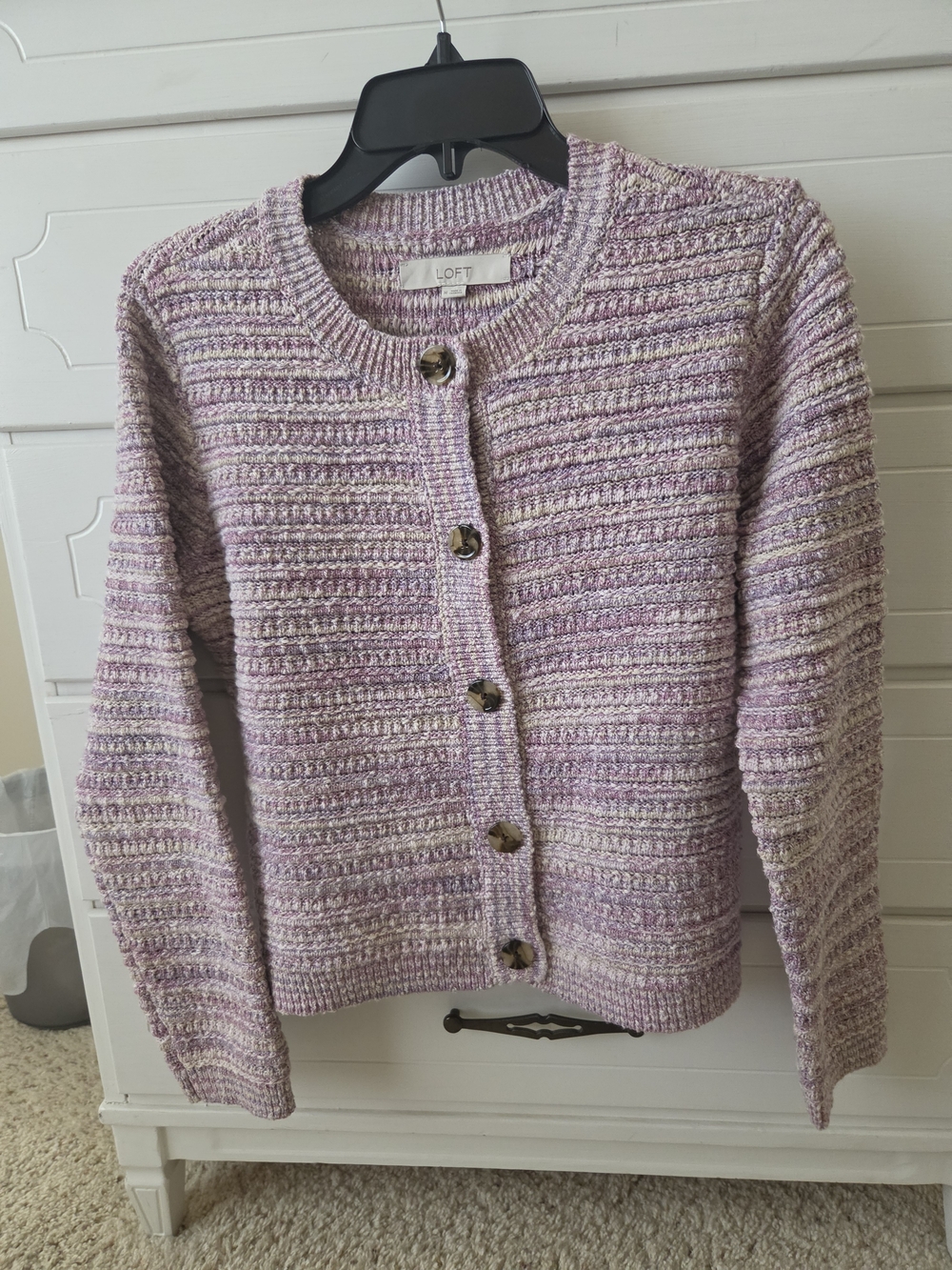 LOFT Lavender Marled Button-Front Cardigan